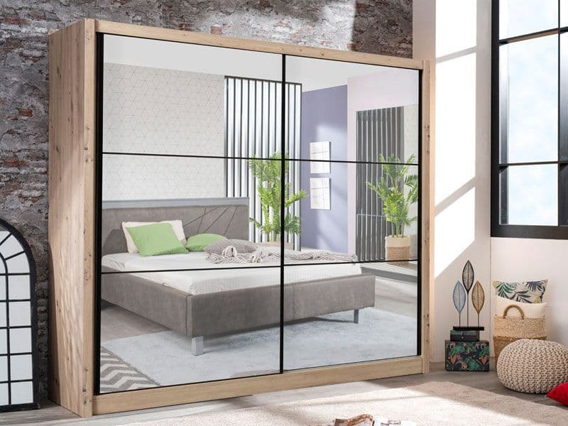 Marvella Artisan Oak Effect Full Mirrored 2 Door Sliding Door Wardrobe Slider 213cm Wide 11008348