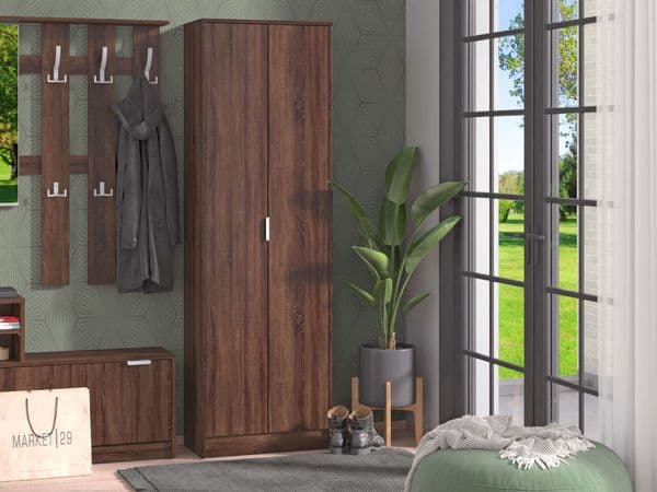 Pria Wenge Dark Brown Tall Multipurpose 2 Door Utility Shoe Storage Cupboard- 11011250