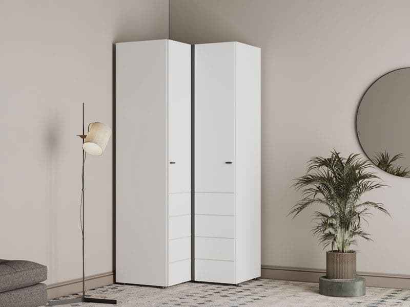 Nevaris White 3 Piece Large Corner Bedroom Wardrobe Modular Set