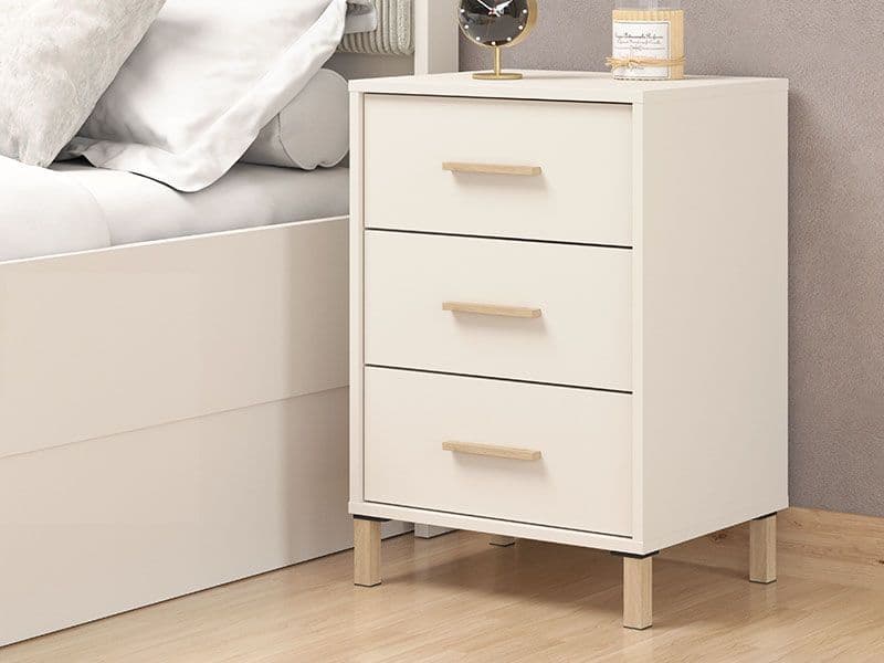 Elandra Cashmere Taupe And Artisan Oak Effect 3 Drawer Bedside Table 11013698