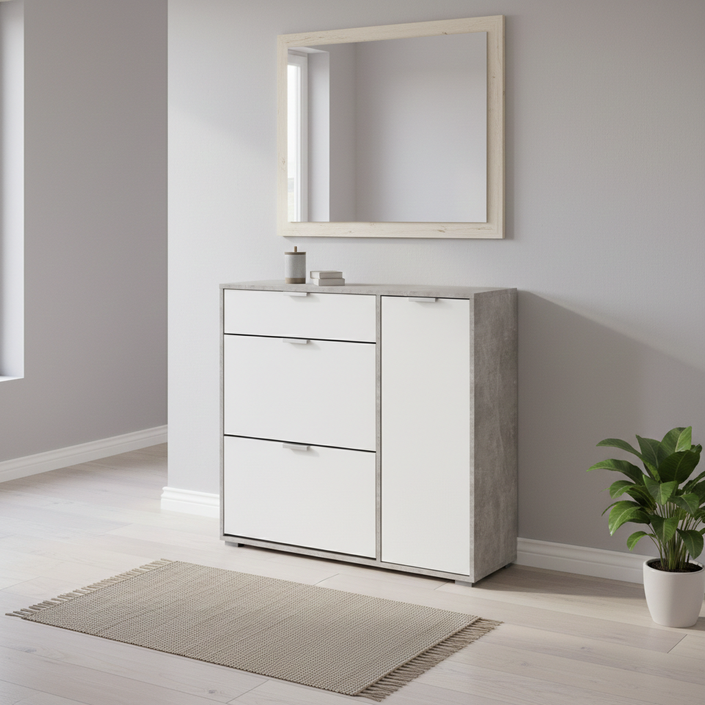 Cantera Grey and White Large Shoe Cabinet With Drawer- 11008516