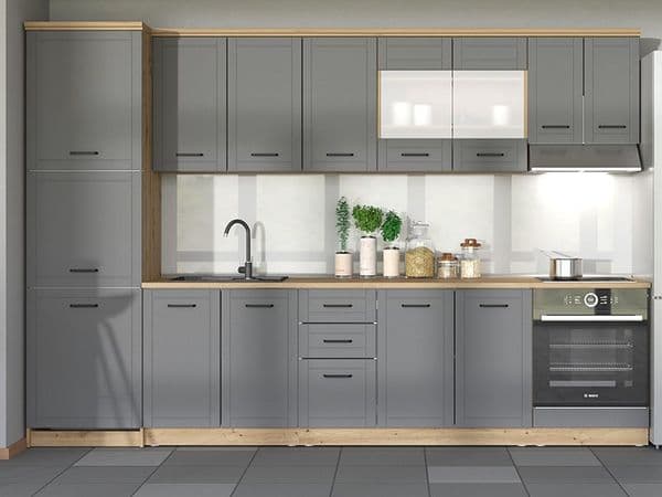 Sara Grey And Oak Effect Tall 60cm 3 Door Kitchen Larder Unit Pantry Cupboard - 11012281