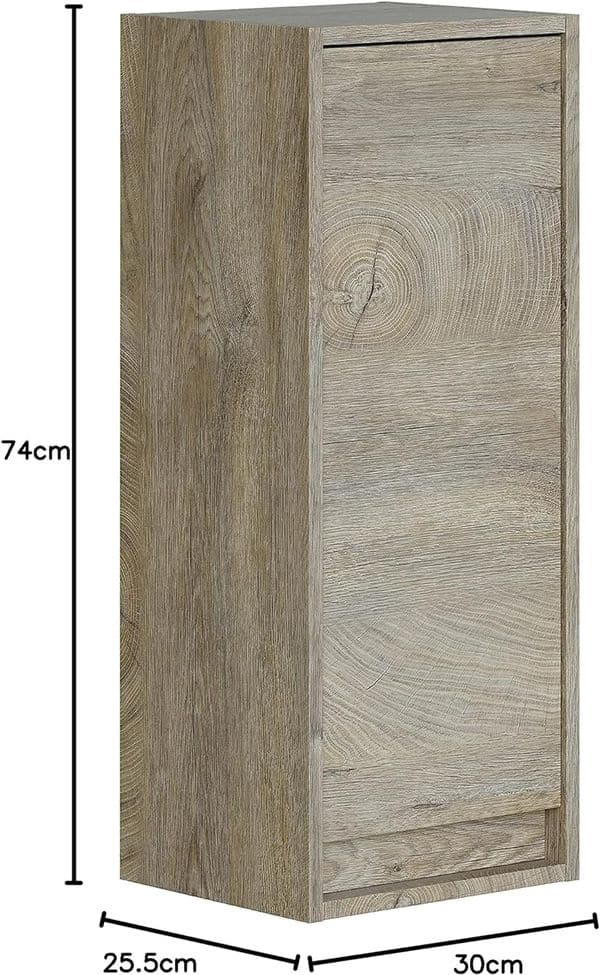 Pico Grey Oak Effect 1 Door Small Wall Mounted Floating Bathroom Storage Cupboard-305090C