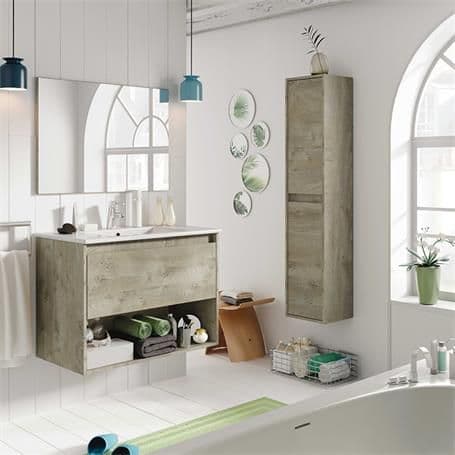 Pico Oak Effect 2 Door Wall Mounted Floating Bathroom Storage Cupboard-305070C