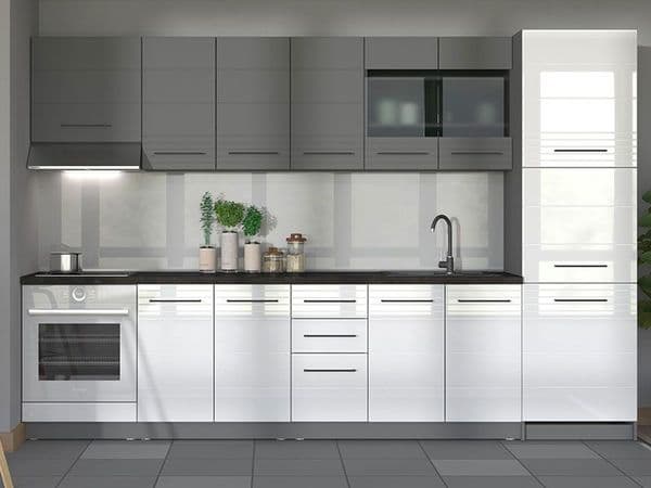 Ben 200cm Kitchen White Gloss and Grey Cupboards -11012311