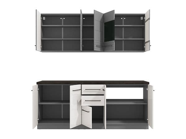 Ben 200cm Kitchen White Gloss and Grey Cupboards -11012311