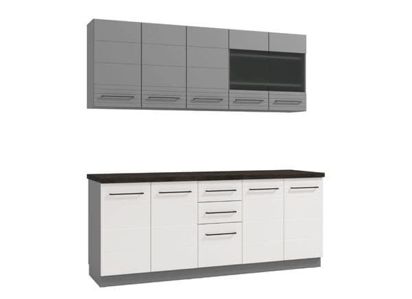 Ben 200cm Kitchen White Gloss and Grey Cupboards -11012311