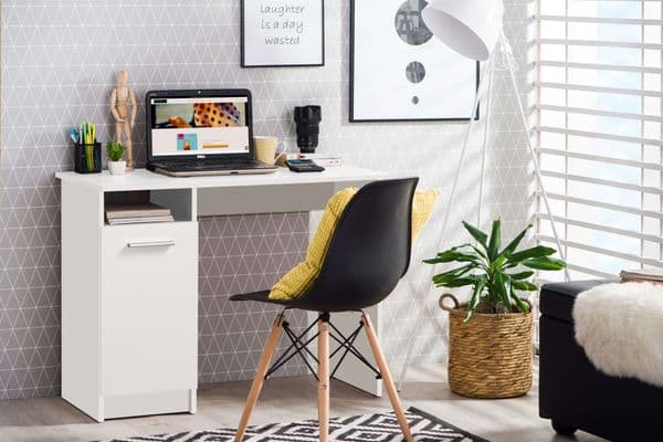 Seville White Compact Study Writing Desk With Storage - 11008652