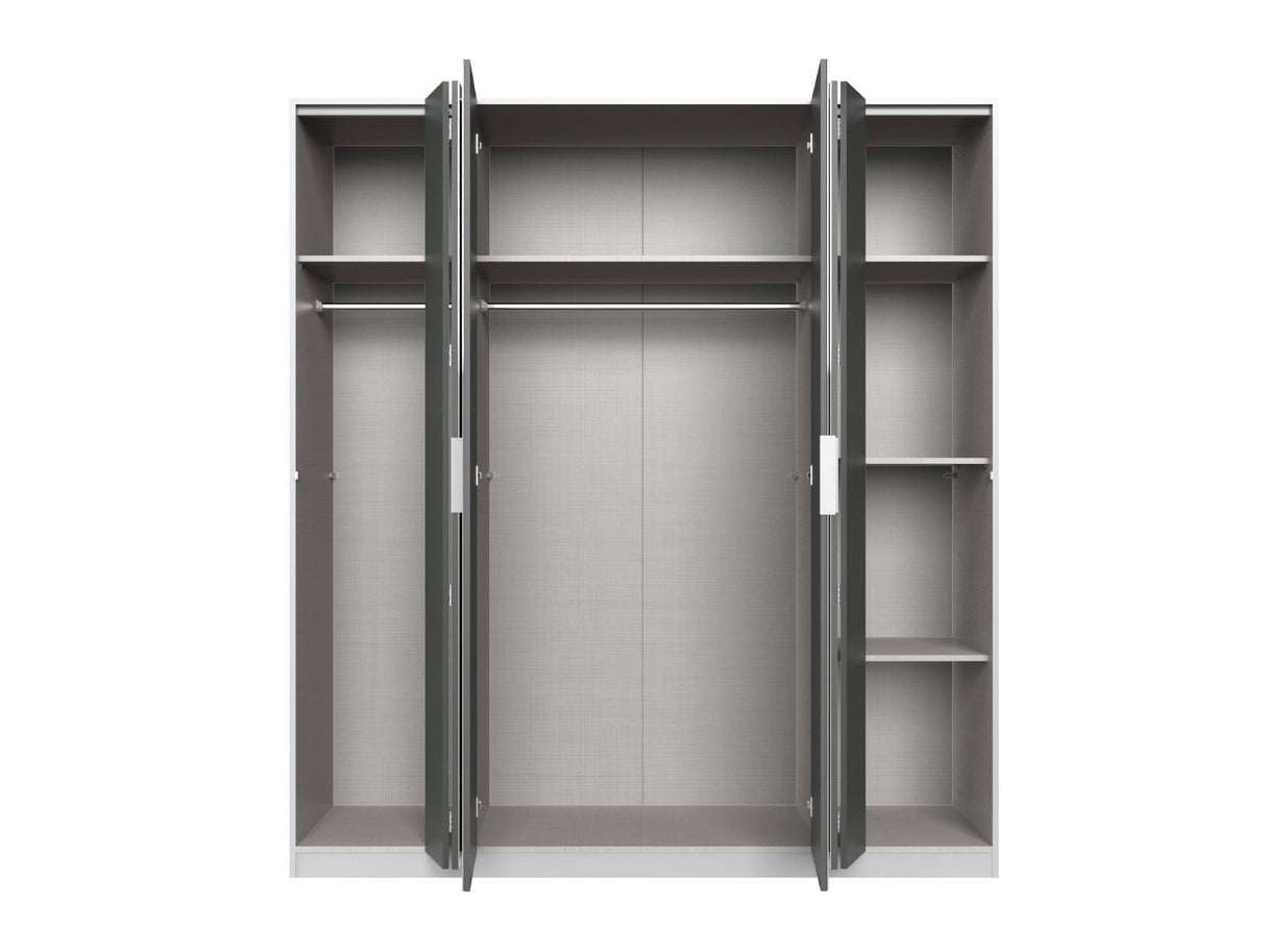 Rico Bi-Fold and Mirrored 4 Door 183cm Wardrobe Dark Grey 2955