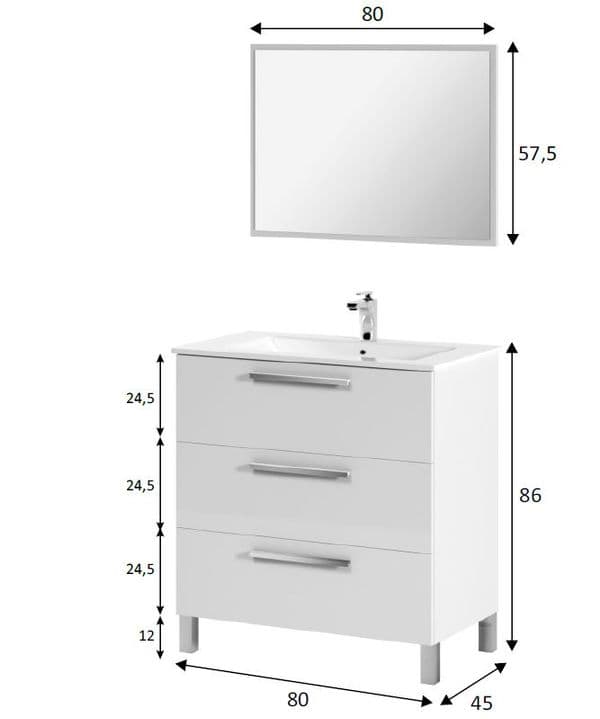 Nai 800mm White Gloss Bathroom Vanity Cabinet with Sink- 305423BO