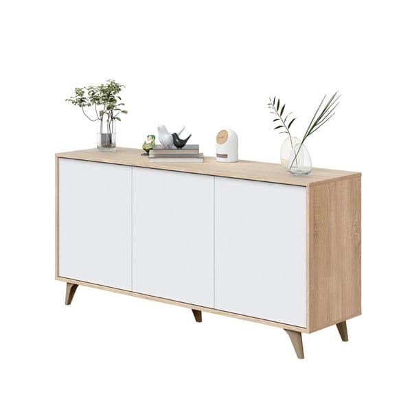 Caden White And Oak Effect 3 Door Wide Sideboard- 016618F