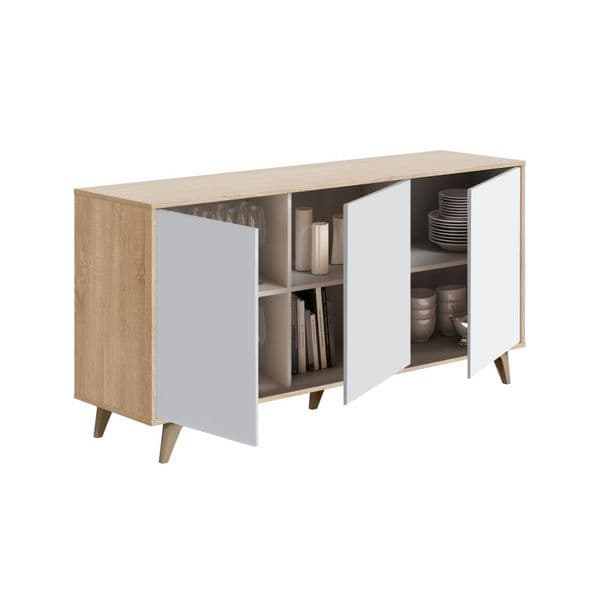 Caden White And Oak Effect 3 Door Wide Sideboard- 016618F