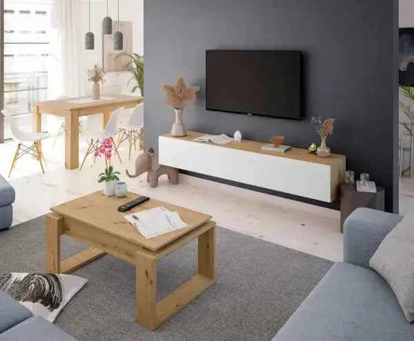 River Nordic Oak Effect And White Wall Mounted Floating Wide Large TV Entertainment Unit- 016601WS