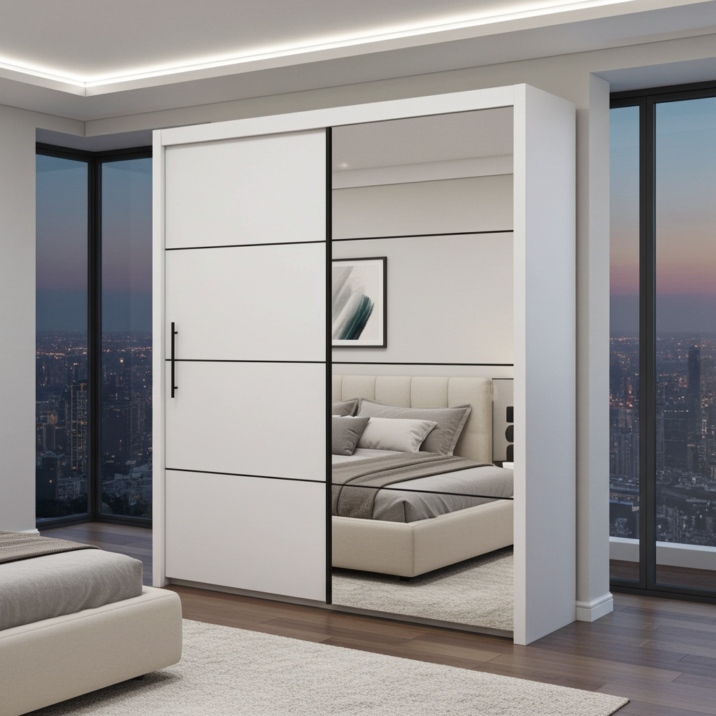 Inoxa White Large 200cm Mirrored Sliding Door Wardrobe - 8XRU4420