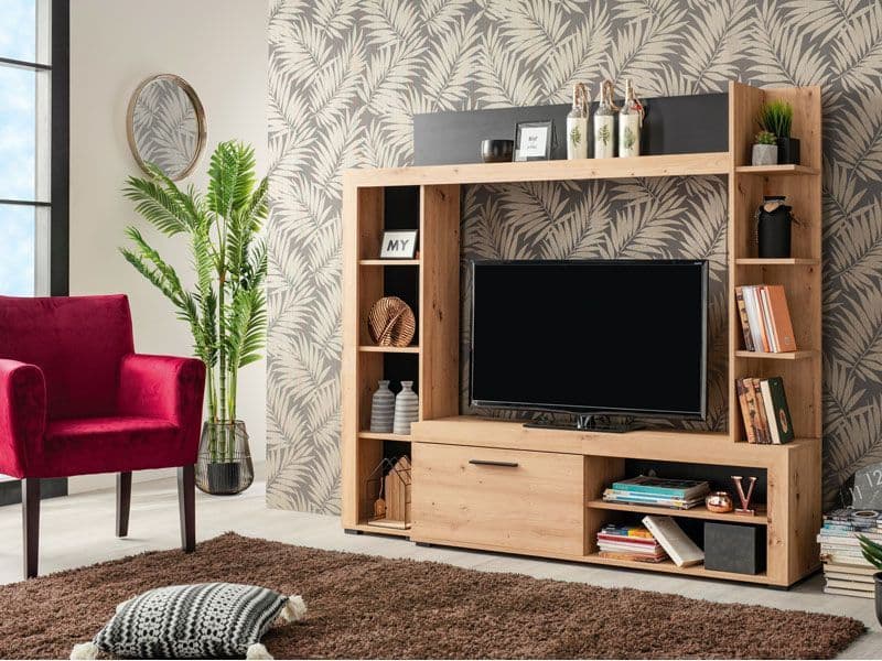 Rubrielle Artisan Oak Effect And Black Compact Entertaiment Unit Wall TV Cabinet - 11008241