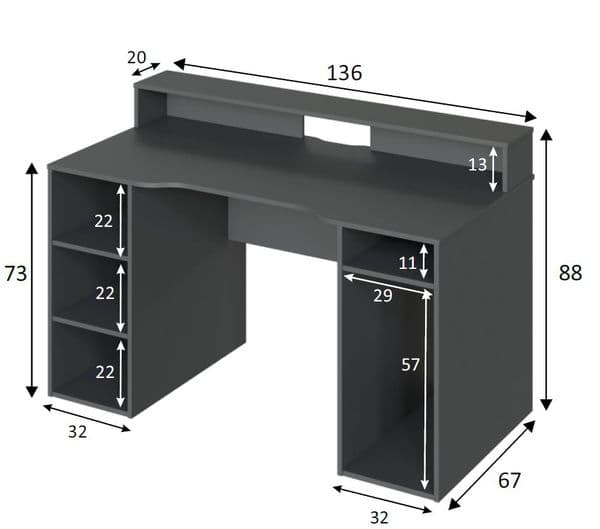 Rafa Gaming Desk in Dark Grey with Hutch and Storage- 004601Z