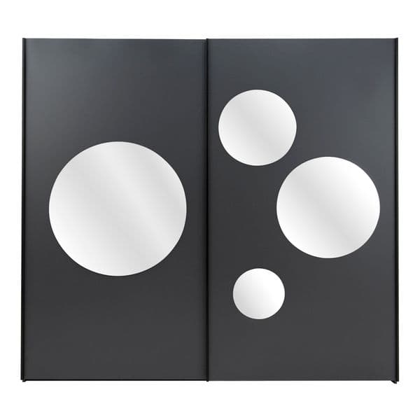 Cullinan Dark Grey Large 219cm Sliding Door Wardrobe With Round Mirrors - 8XGMS202