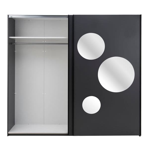 Cullinan Dark Grey Large 219cm Sliding Door Wardrobe With Round Mirrors - 8XGMS202