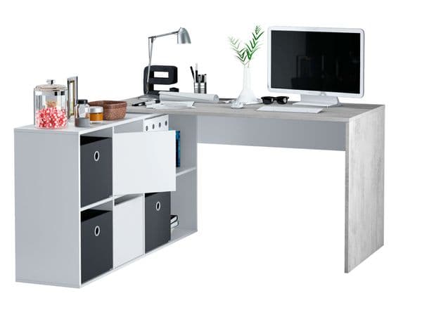 Sara White and Concrete Grey Large Left or Right Flexi Corner Office Desk- 0L4606A