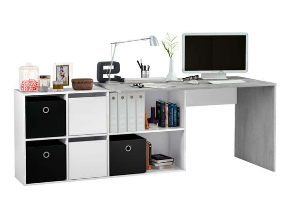 Sara White and Concrete Grey Large Left or Right Flexi Corner Office Desk- 0L4606A
