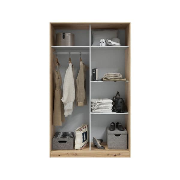 Sherleen Nodi Oak Effect Small Narrow Sliding 2 Door Wardrobe 120cm Wide - TOP020W