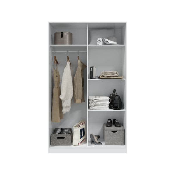 Chilton Artic White and White Oak Effect Small Narrow Sliding 2 Door Wardrobe 120cm Wide - TOP121A