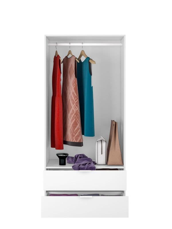 Spinda Artic White Compact Narrow 2 Door 2 Drawer Space-Saving Wardrobe 81cm Wide- LCX222O