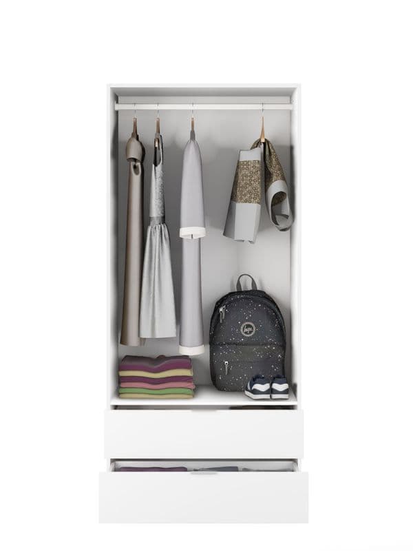 Spinda Artic White Compact Narrow 2 Door 2 Drawer Space-Saving Wardrobe 81cm Wide- LCX222O