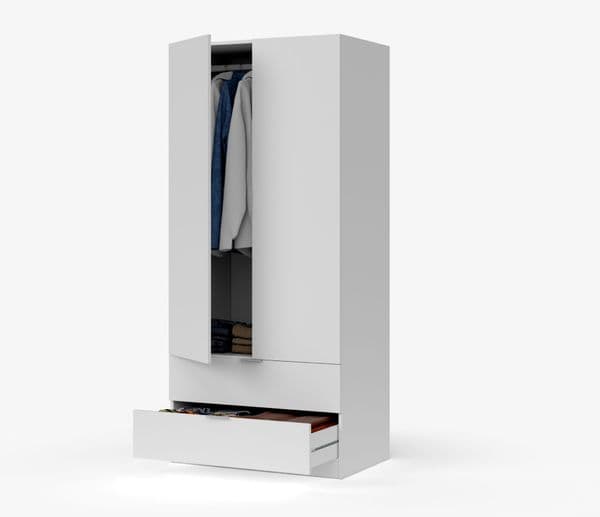 Spinda Artic White Compact Narrow 2 Door 2 Drawer Space-Saving Wardrobe 81cm Wide- LCX222O