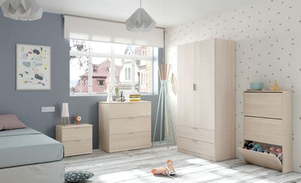 Spinda Oak Effect Compact Narrow 2 Door 2 Drawer Space-Saving Wardrobe 81cm Wide - 00X222R