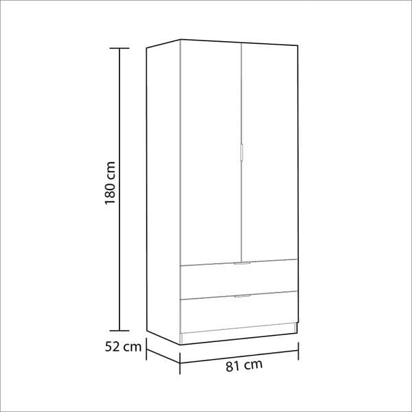 Spinda Oak Effect Compact Narrow 2 Door 2 Drawer Space-Saving Wardrobe 81cm Wide - 00X222R