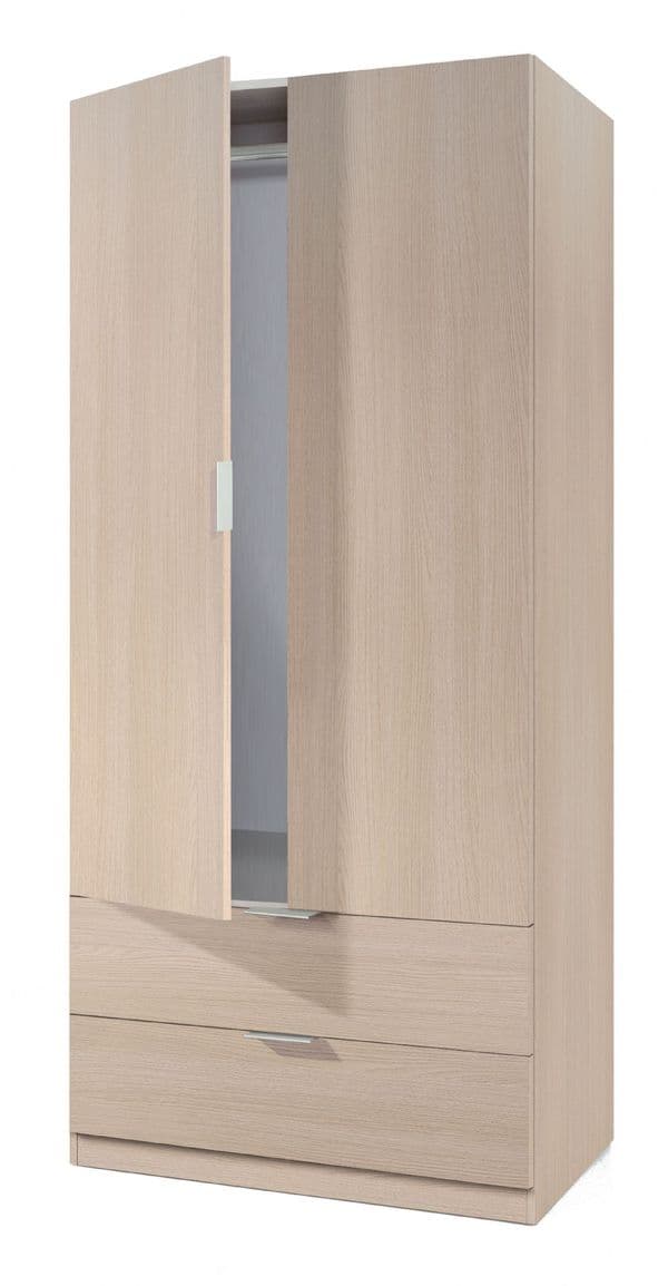 Spinda Oak Effect Compact Narrow 2 Door 2 Drawer Space-Saving Wardrobe 81cm Wide - 00X222R