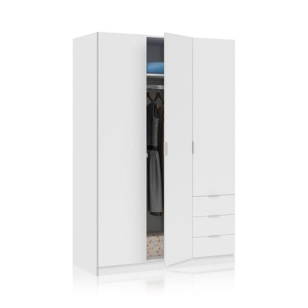 Spinda Small Artic White Narrow 3 Door 3 Drawer Space-Saving Wardrobe 121cm Wide- LCX323O