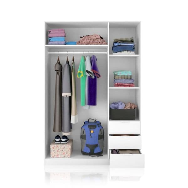 Spinda Small Artic White Narrow 3 Door 3 Drawer Space-Saving Wardrobe 121cm Wide- LCX323O