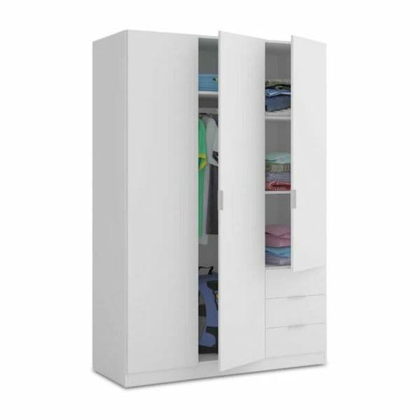 Spinda Small Artic White Narrow 3 Door 3 Drawer Space-Saving Wardrobe 121cm Wide- LCX323O