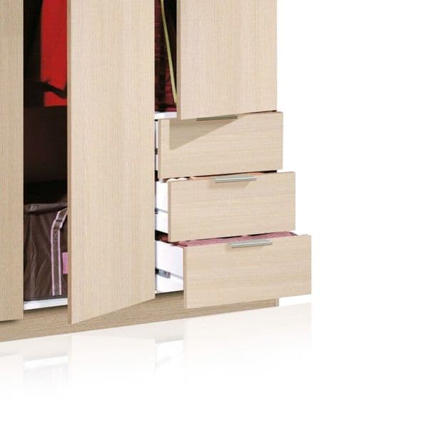 Spinda Small Oak Effect Narrow 3 Door 3 Drawer Space-Saving Wardrobe 121cm Wide - LCX323R