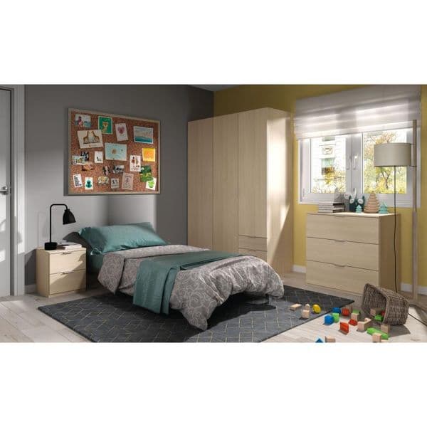 Spinda Small Oak Effect Narrow 3 Door 3 Drawer Space-Saving Wardrobe 121cm Wide - LCX323R