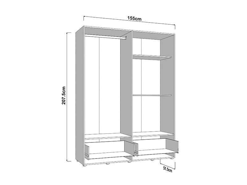 Nevaris White Narrow 4 Door 2 Drawer Space-Saving 155cm Wide Combination Wardrobe - 11014883