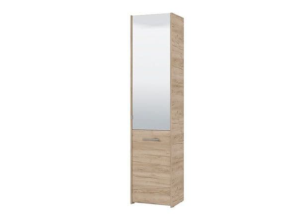 Lisbon Oak Effect Mirrored 1 Door 30 Pair Tall Slim Shoe Cabinet Cupboard - 11011486