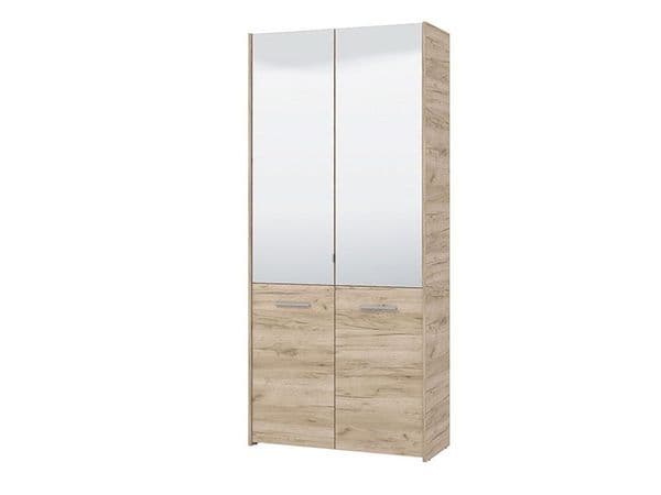 Lisbon Oak Effect Mirrored Door 50 Pair Large Shoe Cabinet Cupboard - 11011489