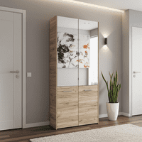 Lisbon Oak Effect Mirrored Door 50 Pair Large Shoe Cabinet Cupboard - 11011489