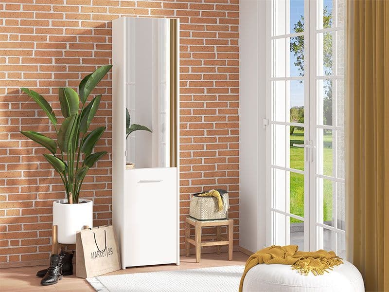 Lisbon White Mirrored 1 Door 30 Pair Tall Slim Shoe Cabinet Cupboard - 11012393