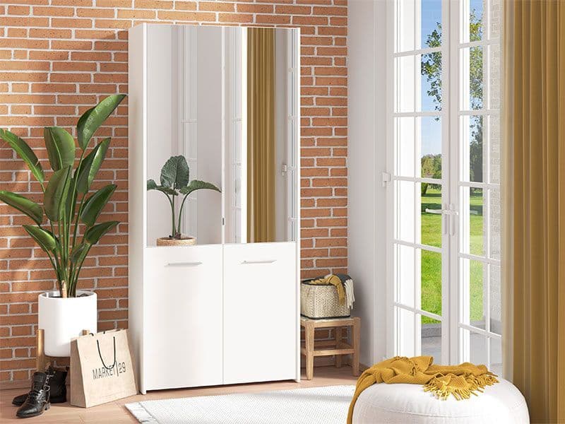 Lisbon White Mirrored Door 50 Pair Large Shoe Cabinet Cupboard - 11011487