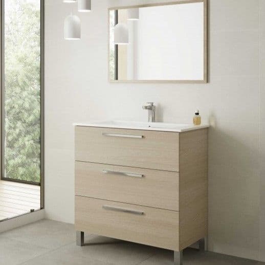 Sidi 800mm Oak Effect 3 Drawer Bathroom Vanity Cabinet with Sink And Mirror -305423R