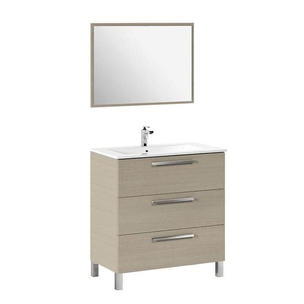 Sidi 800mm Oak Effect 3 Drawer Bathroom Vanity Cabinet with Sink And Mirror -305423R