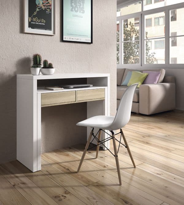 Kehlani Extendable Artic White and Oak Dressing Console Table Desk / Console Table- 0F4582A
