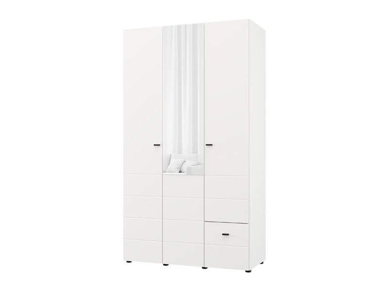 Nevaris White Narrow 3 Door 1 Drawer Space-Saving 117cm Wide Combination Wardrobe - 11014950
