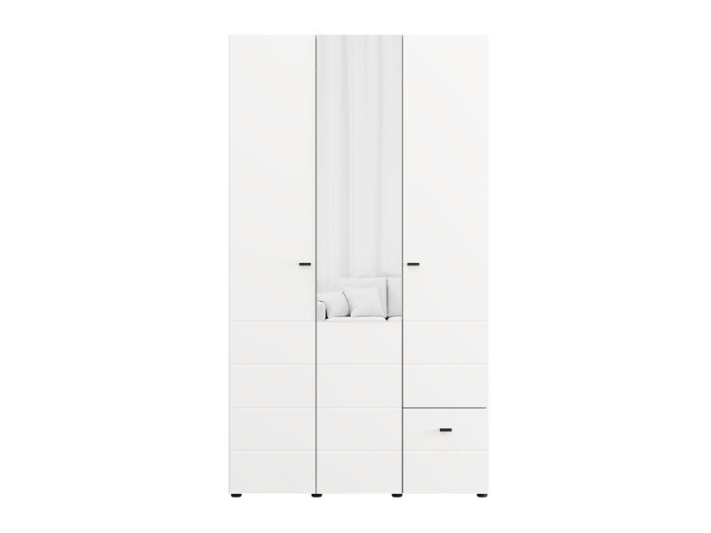 Nevaris White Narrow 3 Door 1 Drawer Space-Saving 117cm Wide Combination Wardrobe - 11014950
