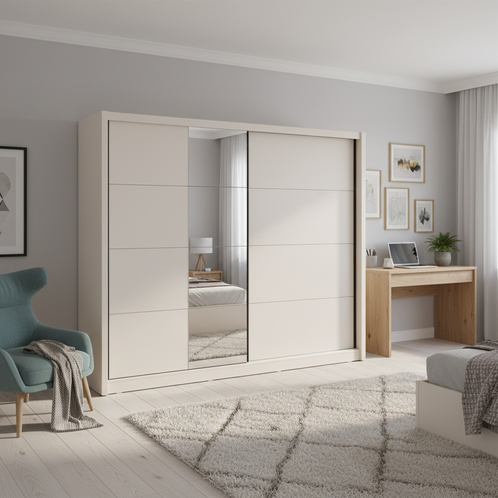 Alba Cashmere Taupe 251cm Extra Large Mirrored Sliding Door Wardrobe 11013762