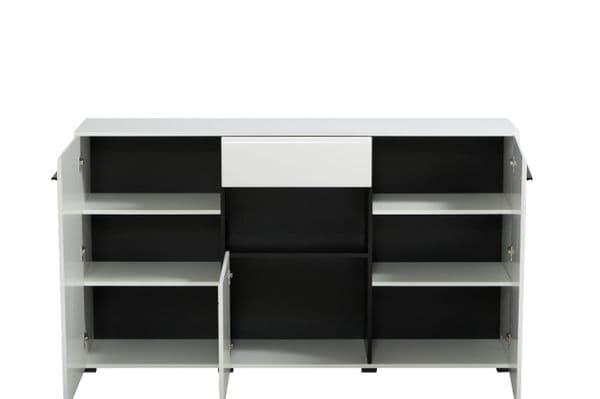 Moderna Large Tall Sideboard in White Gloss and Black With Drawers and Cupboards -11008657